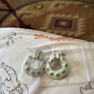 Kids Cream and Blue Polka Dot Earrings